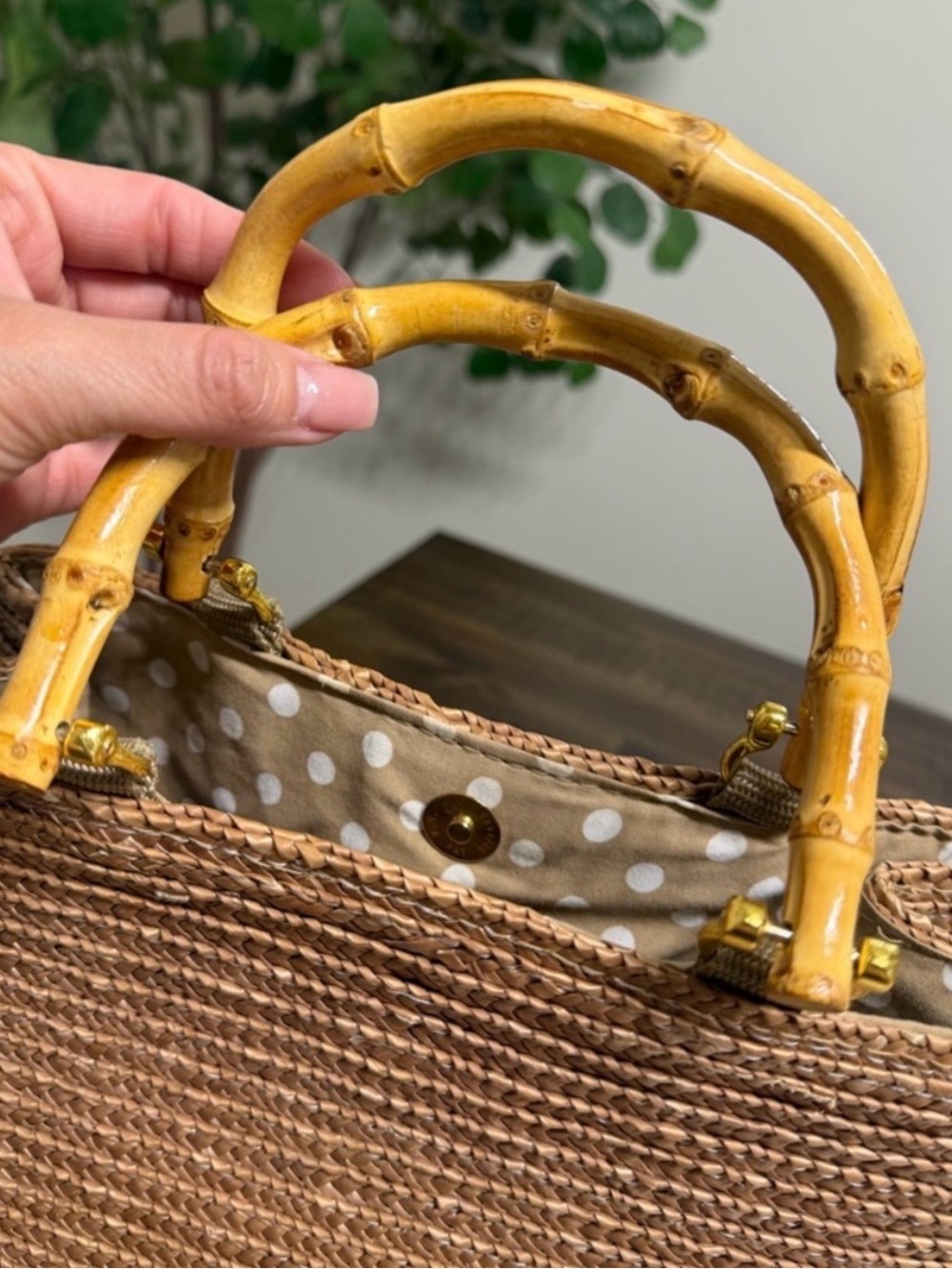 ,Croft & Barrow Handwoven Straw Tote Bag with Bamboo Handles - natural - Picture 4 of 7